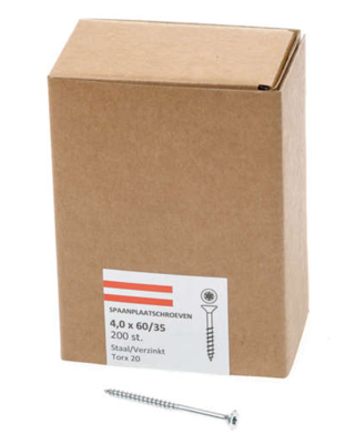 Hoenderdaal Spaanplaatschroef Vz Pk Torx TX20 4.0X60/35 | 200 stuks - 0206.01.26001 Hoenderdaal Spaanplaatschroef Vz Pk Torx TX20 4.0X60/35 | 200 stuks - 0206.01.26001