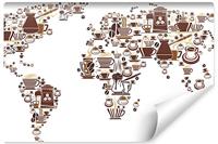 Fotobehang - Koffie Kaart van de Wereld, Wereldkaart, 11 maten, premium print, incl behanglijm - thumbnail
