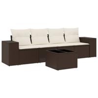 4-delige Loungeset met kussens poly rattan bruin - thumbnail