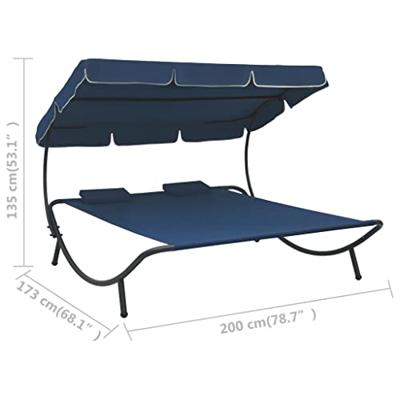 Loungebed met luifel en kussens blauw Loungebed met luifel en kussens blauw