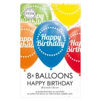 Globos Ballonnen happy birthday mix kleuren 30cm, 8st. - thumbnail
