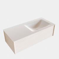 Badkamermeubel BWS Madrid Wit 100x45x30 cm Mat Witte Solid Surface Wastafel Rechts (1 kraangat) - thumbnail