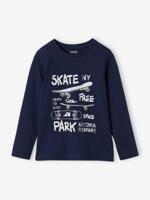 Basics T-shirt met lange mouwen voor jongens met een speels of grafisch motief nachtblauw - thumbnail