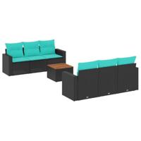 7-delige Loungeset met kussens poly rattan zwart - thumbnail