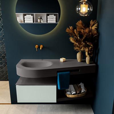 MONDIAZ RIVA 120cm badmeubel onderkast / planchet kleur Greey met 1 lade. Wastafel DULCET links 0 kraangaten kleur Dark_Grey.