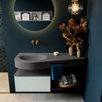 MONDIAZ RIVA 120cm badmeubel onderkast / planchet kleur Greey met 1 lade. Wastafel DULCET links 0 kraangaten kleur Dark_Grey. - thumbnail