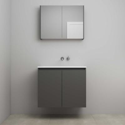 On-Line Badkamermeubelset - 80 cm - Voorgemonteerd - Greeploos 2 Deuren - Acryl Wastafel - zonder Kraangat - Spiegelkast - Mat Antraciet