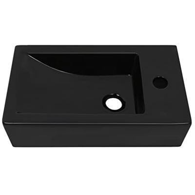 Wastafel met kraangat rechthoekig 46x25,5x12 cm keramiek zwart Wastafel met kraangat rechthoekig 46x25,5x12 cm keramiek zwart