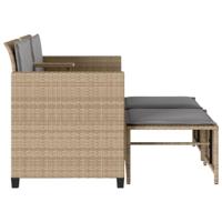 Tuinbank 2-zits met tafel en voetenbanken poly rattan beige - thumbnail