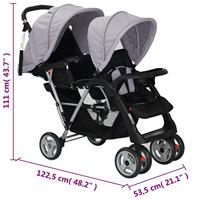 Kinderwagen dubbel staal grijs en zwart - thumbnail