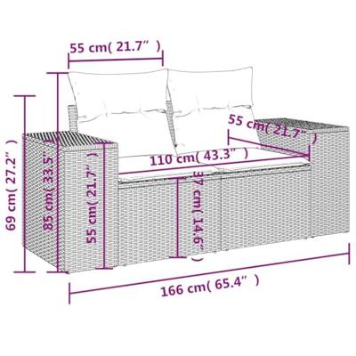 6-delige Loungeset met kussens poly rattan zwart