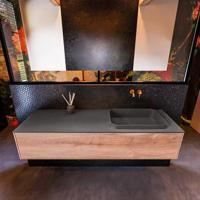 Badkamermeubelset Mondiaz Erin 150 cm met 1 Lade met RIDGE Wastafel Rechts Dark grey Zonder Kraangaten Greeploos Mat Washed Oak - thumbnail