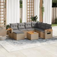 7-delige Loungeset met kussens poly rattan beige - thumbnail