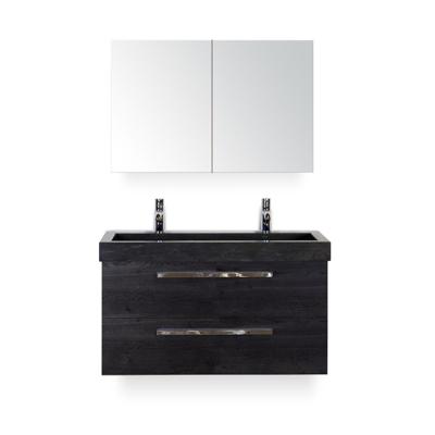 Seville Badmeubelset 100 cm - Black Oak - Wastafel Hardsteen Wit Lucca 2 kraangaten - met Spiegel - Variant 2