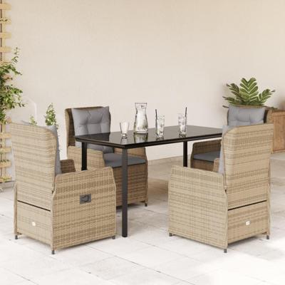 5-delige Tuinset met kussens poly rattan beige