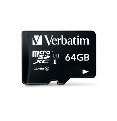 Verbatim MICRO SDXC 64GB CL 10 ADAP microSDXC-kaart 64 GB Class 10 Incl. SD-adapter Verbatim MICRO SDXC 64GB CL 10 ADAP microSDXC-kaart 64 GB Class 10 Incl. SD-adapter