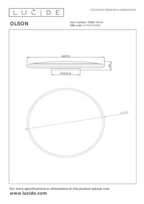 Lucide OLSON - Plafonnière Badkamer - Ø 45 cm - LED - CCT - 1x45W 3000K/6500K - IP44 - Opaal