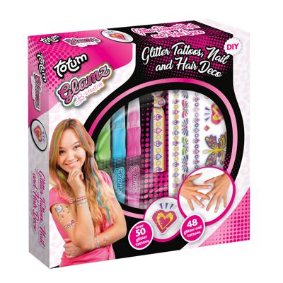 Totum glamz glitter tatoeages en haarkrijt