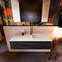 Badkamermeubelset Mondiaz Erin 120 cm met 1 Lade met RIDGE Wastafel Rechts Linen met 1 kraangat Greeploos Mat Dark Brown - thumbnail