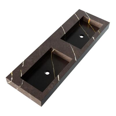 Brauer Coral Wastafel - 140 cm - met 2 Spoelbakken en 0 Kraangaten - Marmerlook Copper Brown