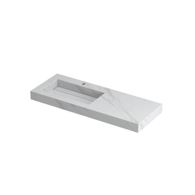 INK Pitch Wastafel Keramische Slab Links met Drain en Front en Side Skirts 1 Kraangat - 1200x450x90 mm - Calacatta Mat