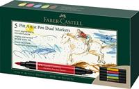Faber Castell Tekenstift Pitt Artist Pen duo marker - etui a 5 stuks - thumbnail