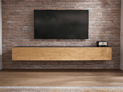 Tv-meubel KINGSTON 2 klapdeuren 245 cm zwarte eik/gouden eik