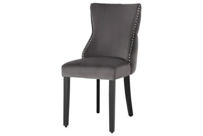 Chesterfield Stoel CASTLE DELUXE Grijs Fluweel met Leeuwenkoppen - 45732