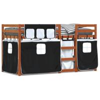 Stapelbed met gordijnen 75x190 cm grenenhout wit en zwart - thumbnail