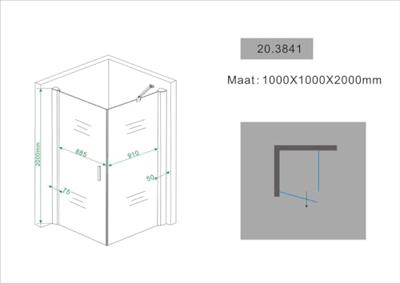 Wiesbaden Single douchecabine 100x100x200 cm chroom - thumbnail