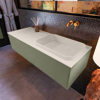 Badkamermeubelset Mondiaz Erin 120 cm met 1 Lade met RIDGE Wastafel Rechts Linen Zonder Kraangaten Greeploos Mat Army