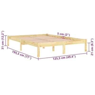 Bedframe massief hout 120x190 cm