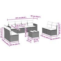 9-delige Loungeset met kussens poly rattan lichtgrijs - thumbnail