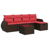 6-delige Loungeset met kussens poly rattan bruin - thumbnail