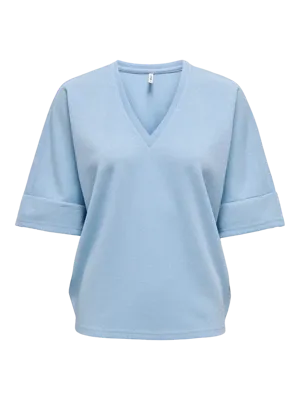 Only Onlivy S/s Glitter V-neck Top Cs Jrs T-shirt Korte Mouw Soft Chambray Silver Glitter