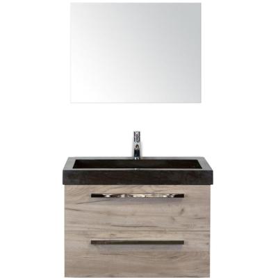 Seville Badmeubelset 80 cm - Craft Oak - Wastafel Hardsteen Wit Lucca met Spiegel