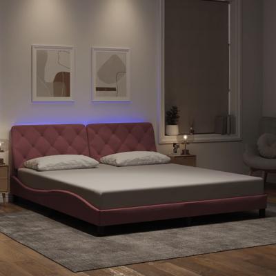 Bedframe met LED zonder matras fluweel roze 200x200 cm