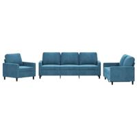 3-delige Loungeset met kussens fluweel blauw - thumbnail