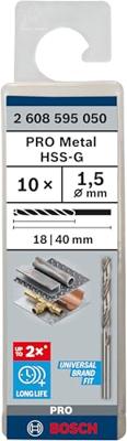 Bosch Accessories 2608595050 HSS Metaal-spiraalboor 1.5 mm Gezamenlijke lengte 40 mm Geslepen DIN 338 Cilinderschacht 10 stuk(s)