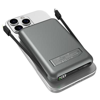 MOJOGEAR NovaMag All-in-1 Powerbank 10.000 mAh - Draadloos Qi2 & ingebouwde kabels - Grijs