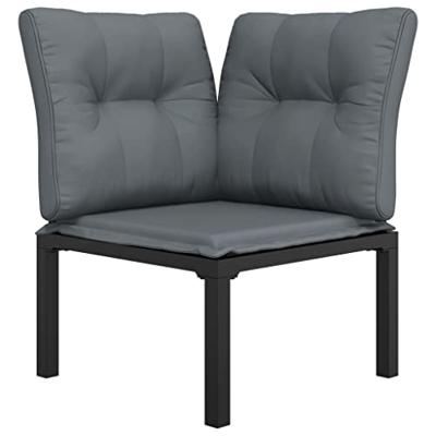 Tuinhoekstoel met kussens poly rattan zwart en grijs Tuinhoekstoel met kussens poly rattan zwart en grijs