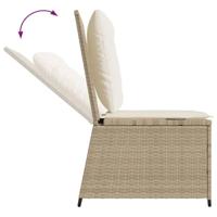 Tuinbank verstelbaar met kussens poly rattan beige - thumbnail