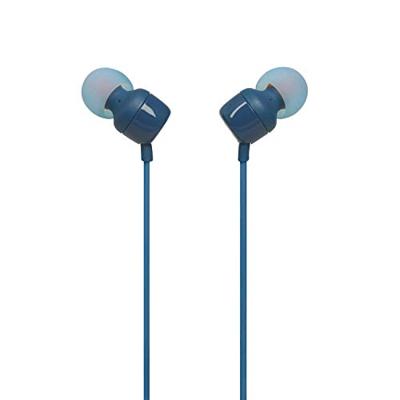 JBL Tune 110 In-ear hoofdtelefoon met knoopvrije platte bandkabel en microfoon in blauw - voor grenzeloos muziekgenot met de Pure Bass Sound technologie
