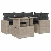 5-delige Loungeset met kussens poly rattan lichtgrijs - thumbnail
