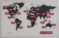 Wandklok - 55 x 36 x 4 cm - Glas - Aluminium - Wereldklok - 'World Time Digit' - thumbnail