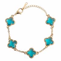 Armband Blauwe Klavertjes Vier Goudkleurig - thumbnail