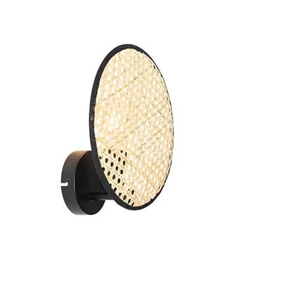 QAZQA Landelijke wandlamp zwart met rotan 25 cm - Kata
