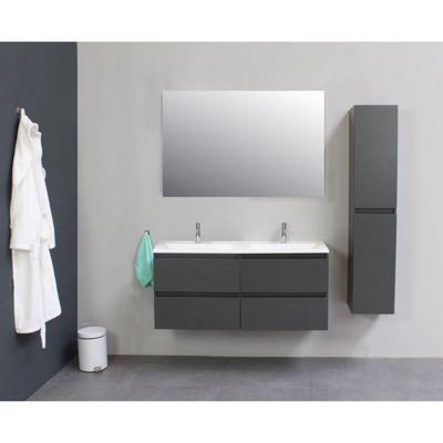 Badkamermeubel Boss & Wessing Pepper Acryl Wastafel Incl Spiegel Twee Kraangaten 120x55x46 cm Antraciet Boss & Wessing
