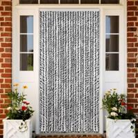 VidaXL Vliegengordijn 100x230 cm chenille grijs en zwart-wit - thumbnail