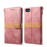 iPhone 7 & 8 tweekleurig Krokodil structuur PU leren Flip Hoesje met houder, draagriem en opbergruimte voor pinpassen & geld (roze) - thumbnail